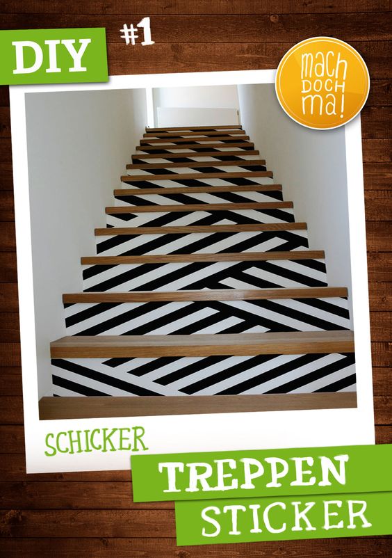 DIY-Ideen und Tutorials - So vielseitig ist Haftfolie 2 mit schwarzen Streifen beklebte Treppenstufen