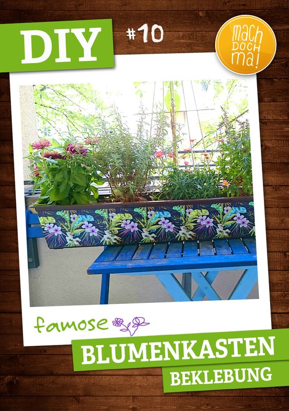 DIY-Ideen und Tutorials - So vielseitig ist Haftfolie 11 mit Haftfolie beklebter Blumenkasten auf blauem Balkontisch