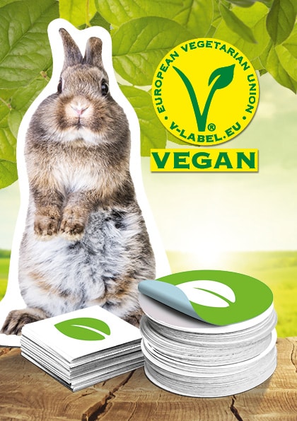 Vegane Aufkleber von DeineStadtKlebt.de - mit V-Label Auszeichnung Vegane Aufkleber von DeineStadtKlebt.de - mit V-Label Qualitätssiegel